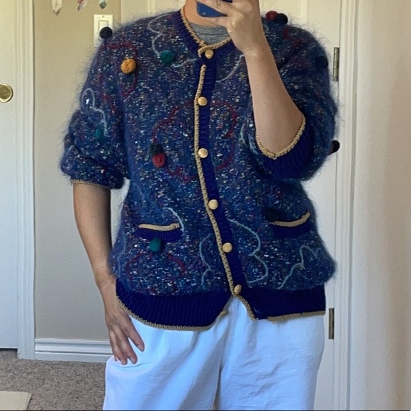 Vintage Pom Pom Open Front Knit Cardigan - Picture 13 of 13